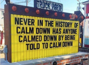 Never In The History of Calm Down Has Anyone Calmed Down by Being Told to Calm Down