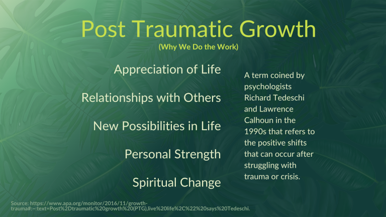 Post Traumatic Growth - Appreciation of Life, Relationships with Others, New Possibilities, Personal Strength, Spiritual Change